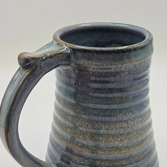 Art Pottery Blue Ceramic Mug Coffee Grog Large Cup Handmade Stoneware Signed - Picture 11 of 14